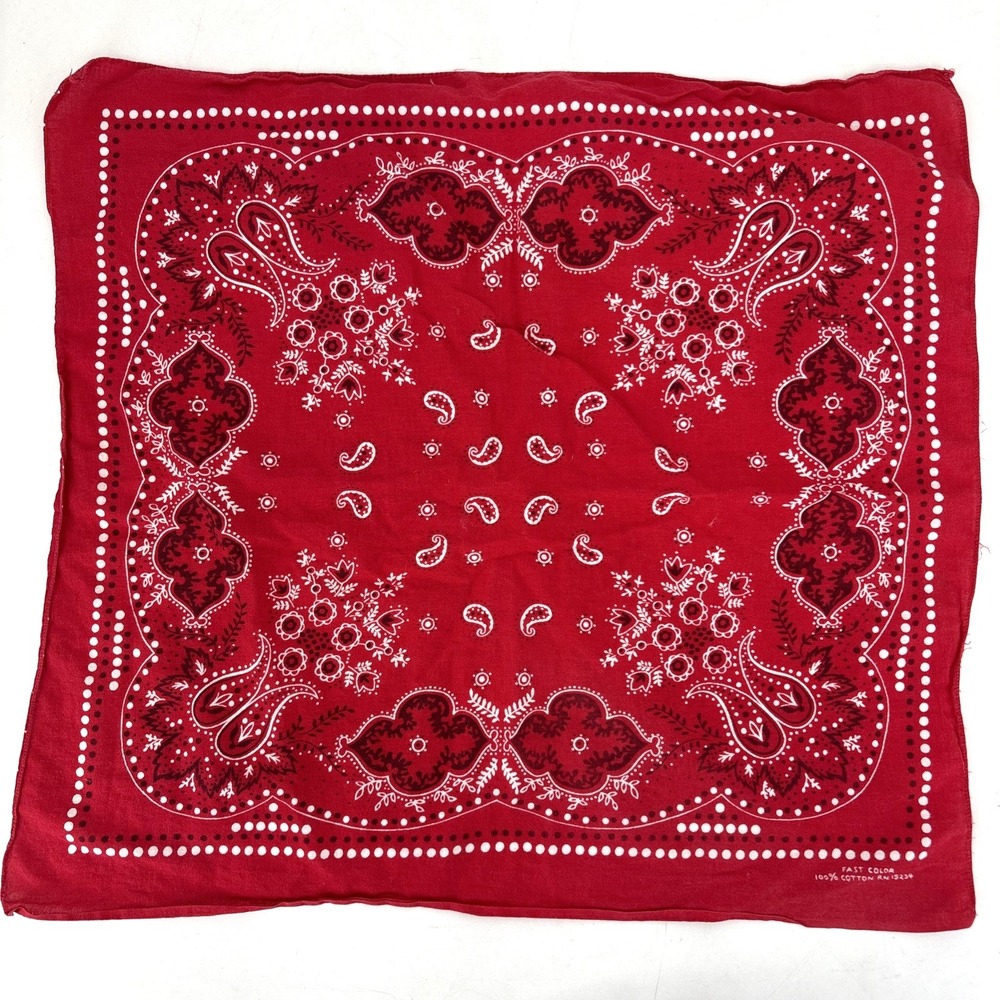 Vintage Fast Color Bandana Red Selvedge 1950s Cotton Early Paisley RN 15234